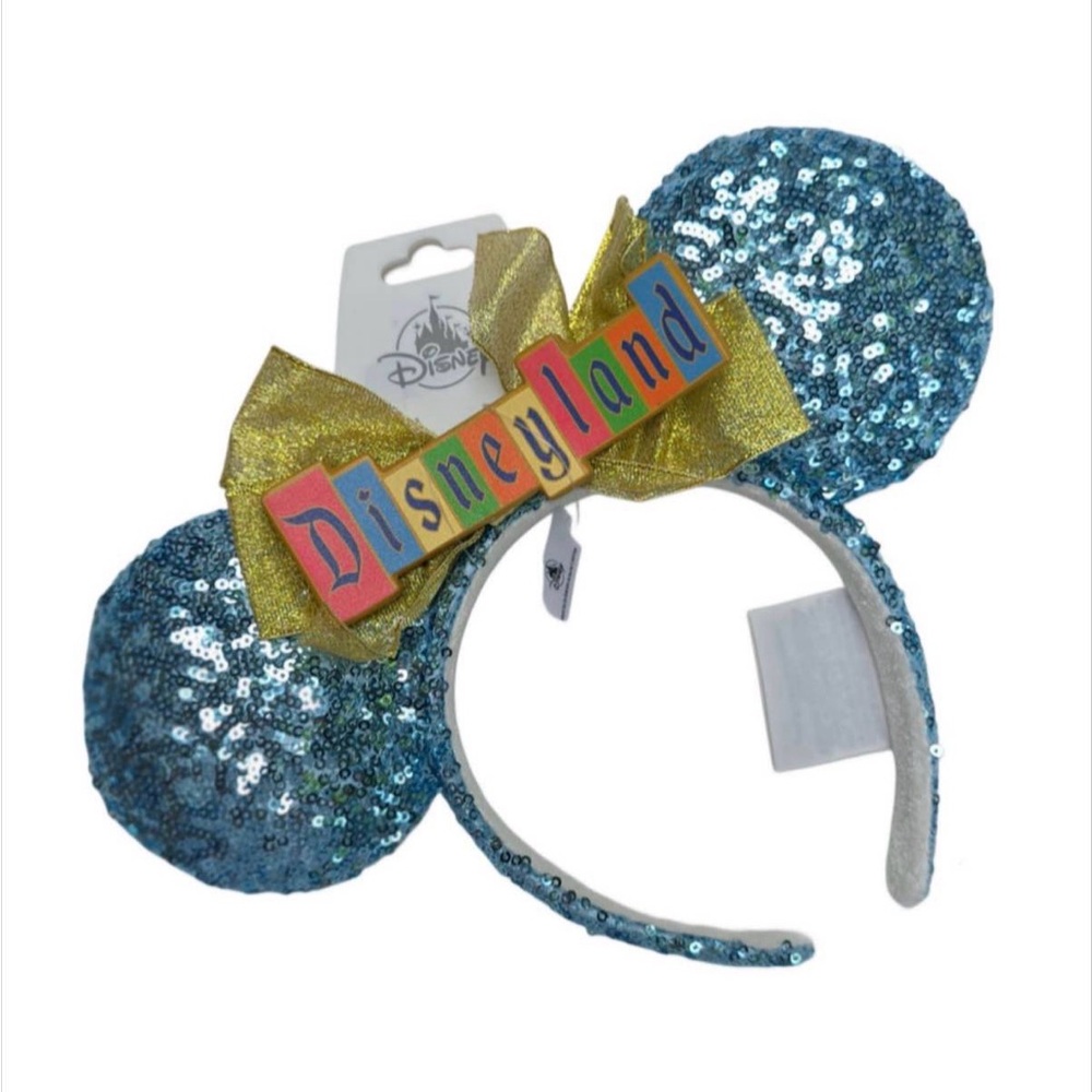 Disney Blue Sequin Ears with Gold Bow
